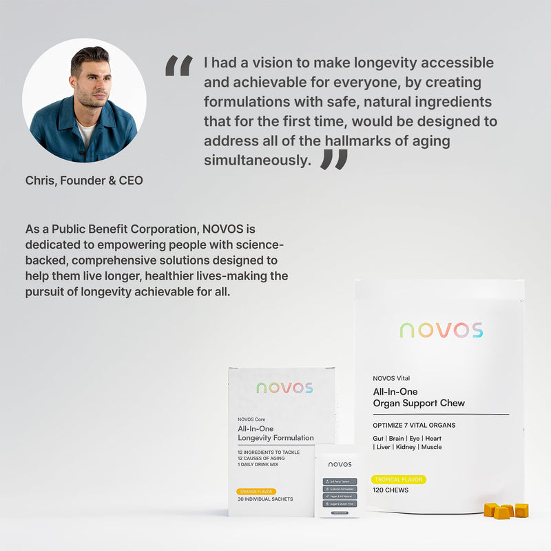 Novos Vital Organ Support Chews, Tropical Flavor, 30 Servings | All-in-One Organ Support, Nattokinase Gummies, Lutein and Zeaxanthin, Gut Support, Brain, Eyes, Heart, Liver & Kidneys