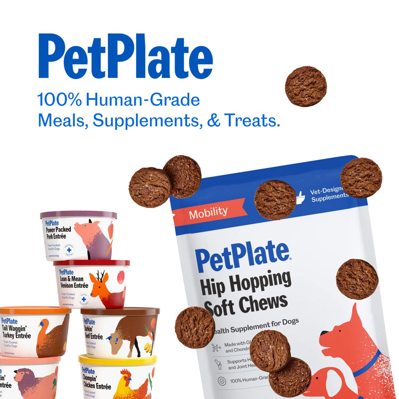 PetPlate Hip Hopping Soft Chews for Dogs, Hip and Joint Supplements, Organic and Human-Grade Ingredients, Mobility Support, Pet Supplies (Pack of 1, 9.8 Ounce) - PawsPlanet Australia
