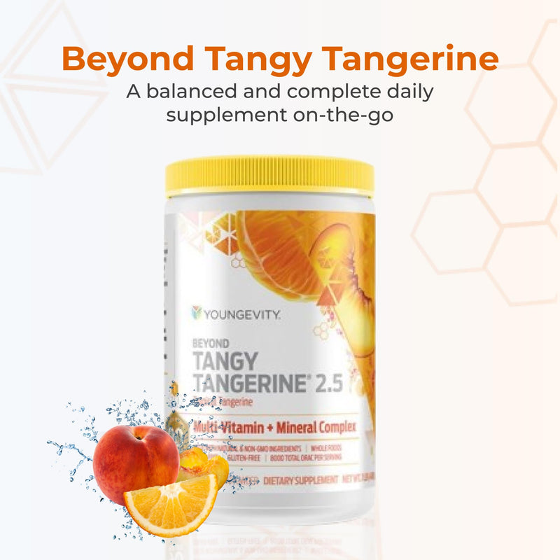 Youngevity Beyond Tangy Tangerine 2.5 Multivitamin Powder, 30 Servings | High-potency vitamins and minerals, natural whole foods, synergistic cofactors, non-GMO, sugar-free, gluten-free, 8,000 ORAC 1