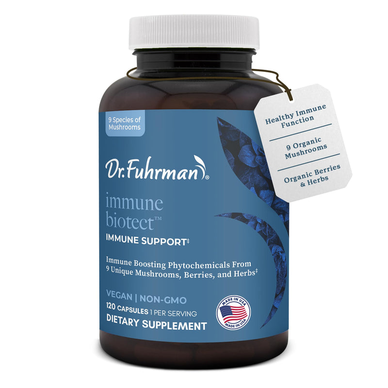Dr. Fuhrman All Natural Immune Support Supplement | Whole-Food Derived Vitamin for Immunity Defense | Organic Mushrooms, & Berries | Organic Lion’s Mane, Maitake, Reishi, and Elderberry | 120 Caps