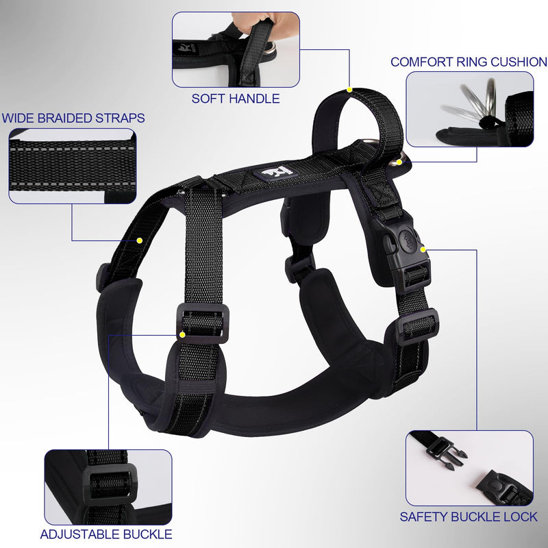 Patas Lague No Pull Dog Harness for Large Dogs, Soft Adjustable Step in No Choke Dog Harness and Leash Set, Reflective Solid Dog Vest Harness with Buckle Lock, Black XL - BeesActive Australia