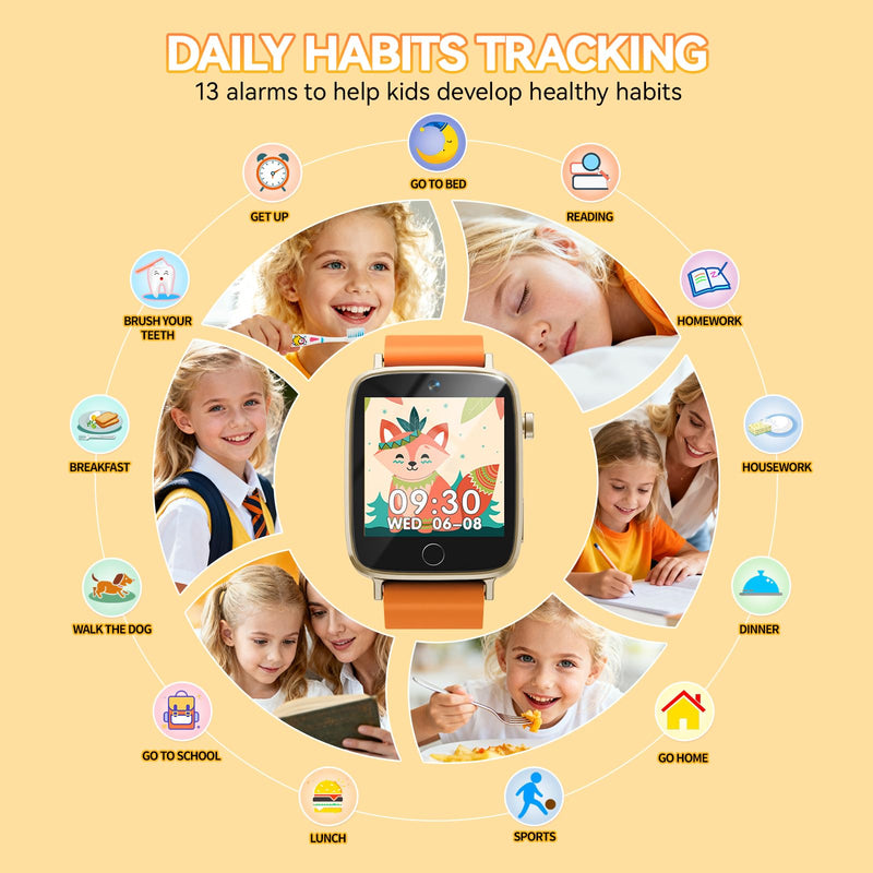 NBKLS Kids Smart Watches for Girls Boys, Kids Watch Toddler Toys for 4-12 Years Old, Watch for Kid with 26 Puzzle Games, Music Player, Camera & Video Recording Orange