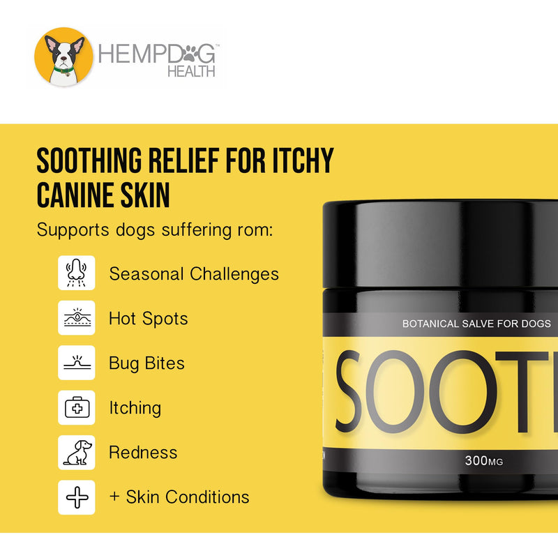 Soothe - Dog Balm with Hemp Oil - Hot Spots, Itchy Skin, Rashes, Bug Bites, & Wound Care - Natural Anti-Itch Relief 300 mg (Pack of 1)