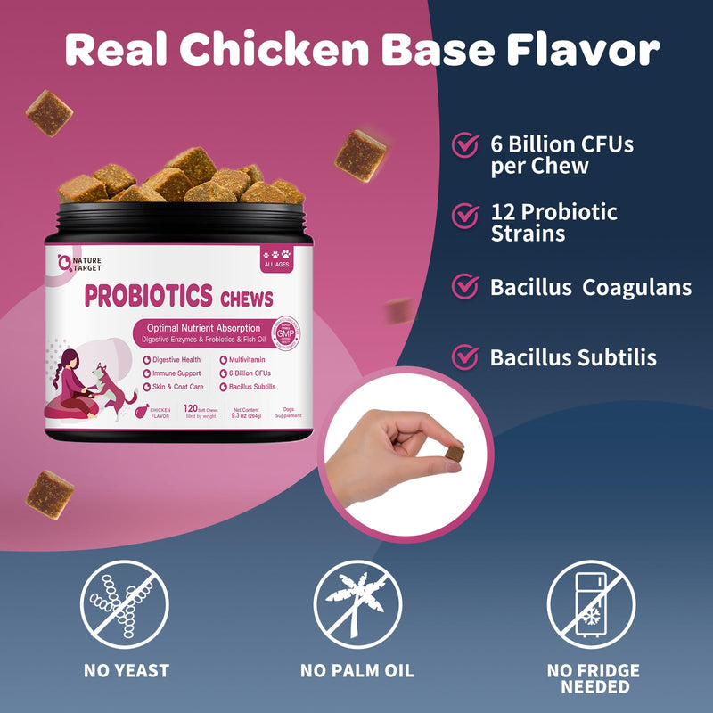 Probiotics for Dogs, Omega 3 Fish Oil for Dogs Allergies & Immune & Itchy Skin Relief - 120 Chews