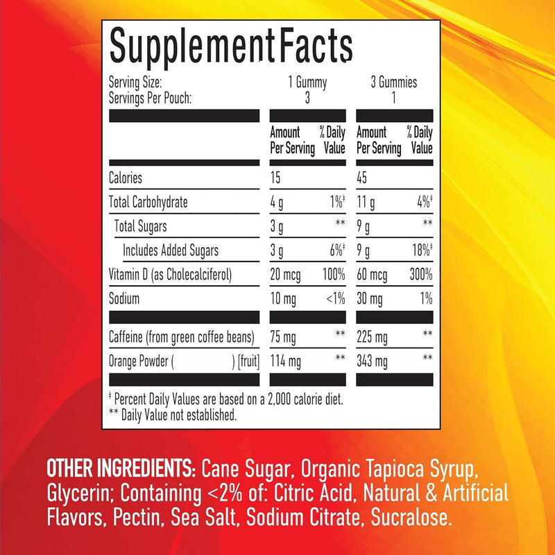 Energy Gummies, 1125 mg of Plant-Based Caffeine Chews per Bottle, Long Lasting Energy Boosters, Valencia Orange (15ct) 15 Count (Pack of 1) - BeesActive Australia