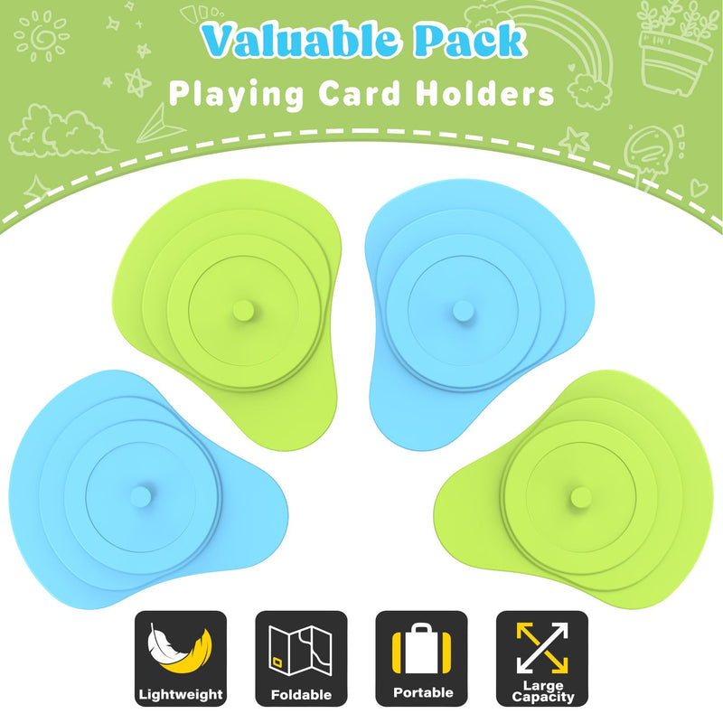 Playing Cards Holder for Little Hands, Multiple Layers Design for UNO Game Nights, Poker, Canasta, Spite Malice, Playing Card Accessories for Family Gatherings & Travel, Set of 4 (2 Blue + 2 Green) 2 Blue + 2 Green - BeesActive Australia