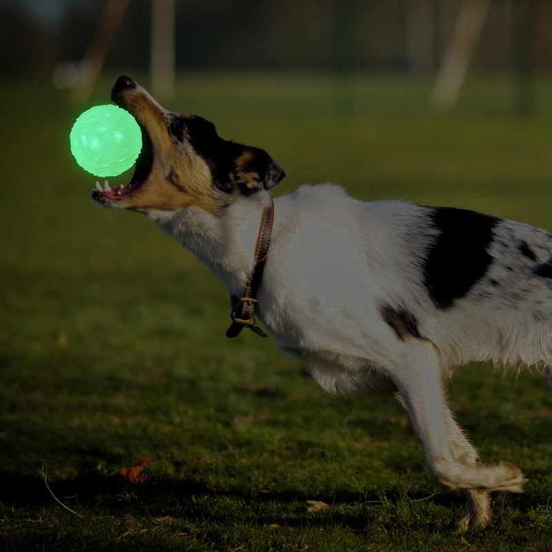 4-Pack 3.5” Glow Squeaky Dog Balls,Bouncy Glow in The Dark Dog Ball with Squeaker, Durable Dog Rubber Ball Toys Glowing Fetch Balls for Medium Large Dogs Nighttime Playing Indoors & Outdoors - BeesActive Australia