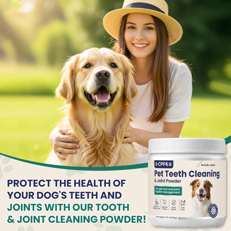 Dental Cleaning Joint Powder for Dogs - 6.35OZ Dog Dental Cleaning Powder with Probiotics to Lighten Bad Breath and Control Plaque Tartar Supports Dog Dental Care and Joint Health 6.35 Ounce
