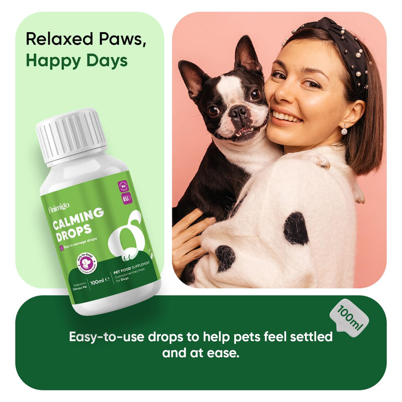 Calming Drops for Dogs 100ml - For Loud Noises, Home Alone Time, Hyperactivity & Travel - Puppy Calm Products with Amino Acid, Vitamins & Minerals - Alternative to Dog Calming Treats, Sprays & Collars