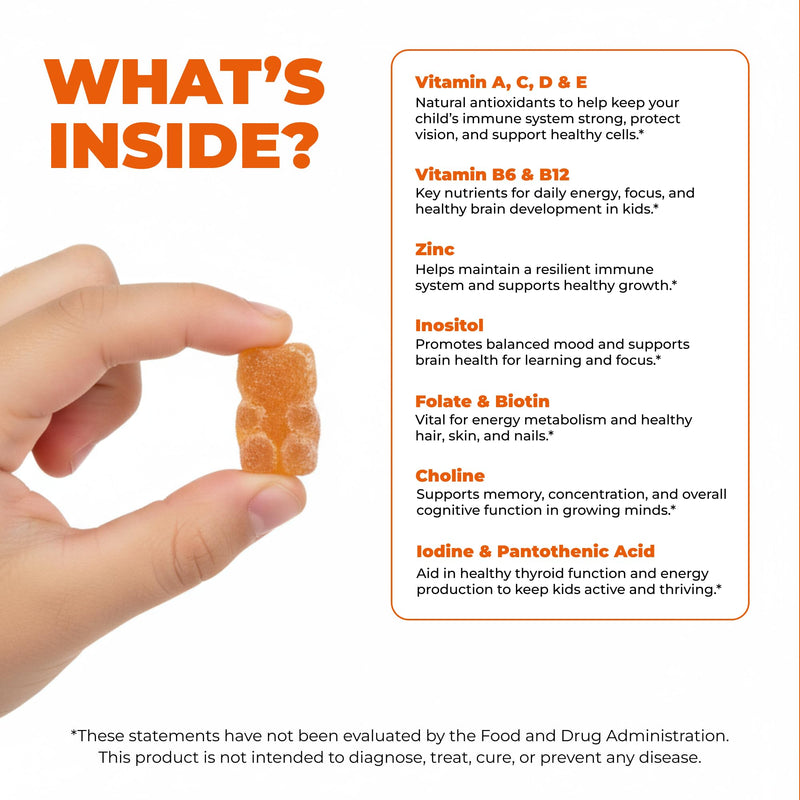 Premium Kids Multivitamin Gummies – 12 in 1 Kids Gummy Vitamins – Growth Chewable Multivitamin for Toddlers and Teens – Immune, Brain & Focus Support – GMO-Free, Gluten-Free – 2 Months Supply