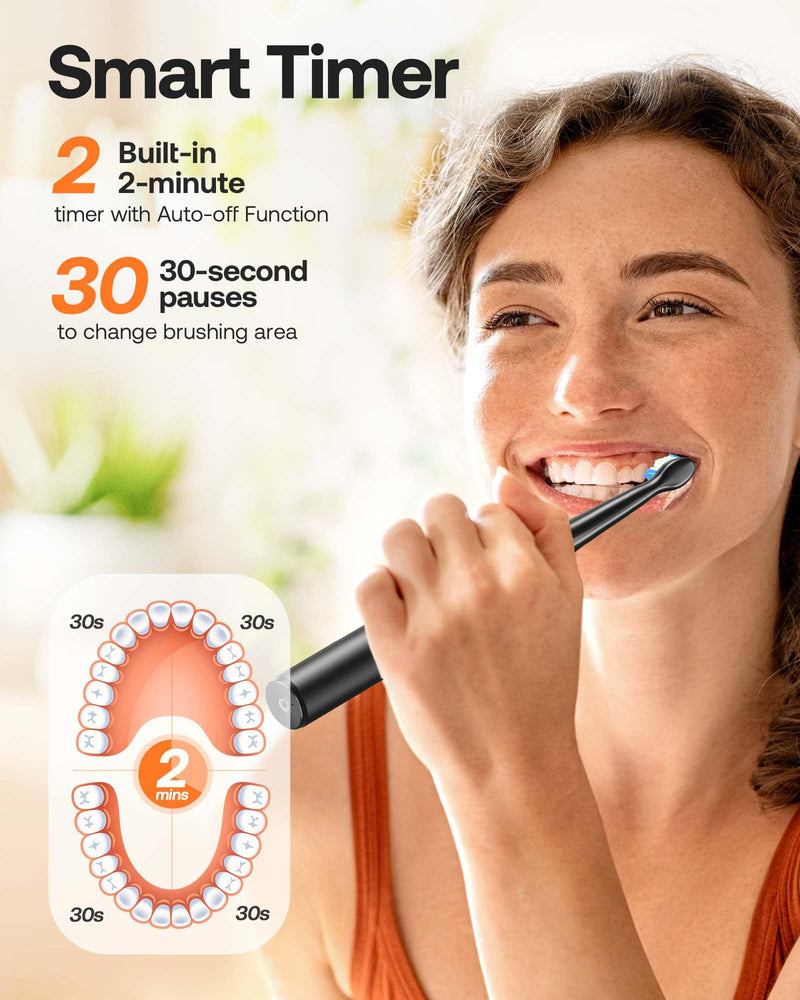 Bitvae Electric Toothbrush for Adults - Ultrasonic Electric Toothbrushes with 8 Brush Heads, ADA Accepted Power Rechargeable Toothbrush with 5 Modes, Smart Timer, Black D2 - BeesActive Australia