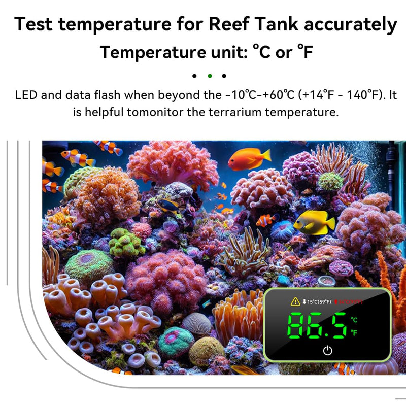 Aquarium Temperature Meter, LED Flashes When Beyond Normal Temperature Range, Reef Tank Thermometer, Terrarium Water Temperature Test - BeesActive Australia