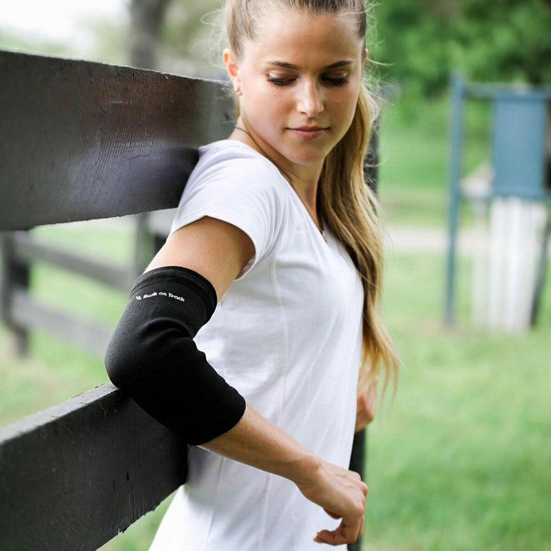 Back on Track 2-Way Stretch Black Elbow Brace - Enhanced Recovery & Support for Tennis, Golf, Training, Work and Daily Activities Medium