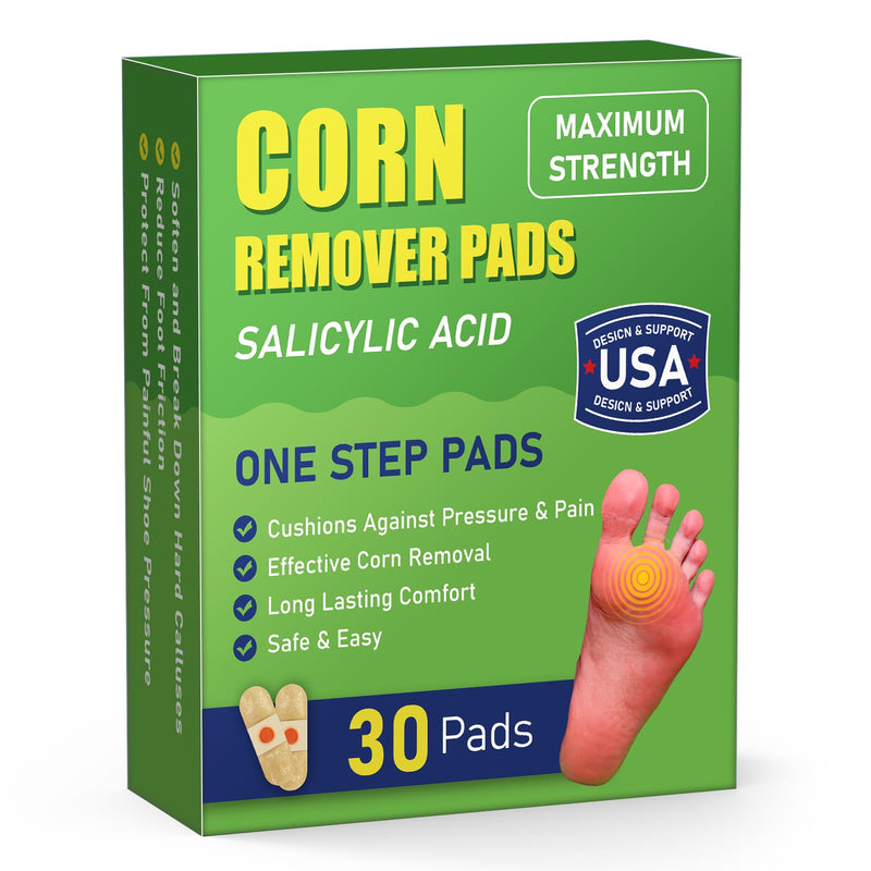 WABRINY Maximum Strength Corn Removers Pads for Feet and Toes, at Home Fast Effective Foot Corn Removal Bandages for Kids Adults, All-Day Pain Relief, 30 Pack-6VH 1 box - BeesActive Australia