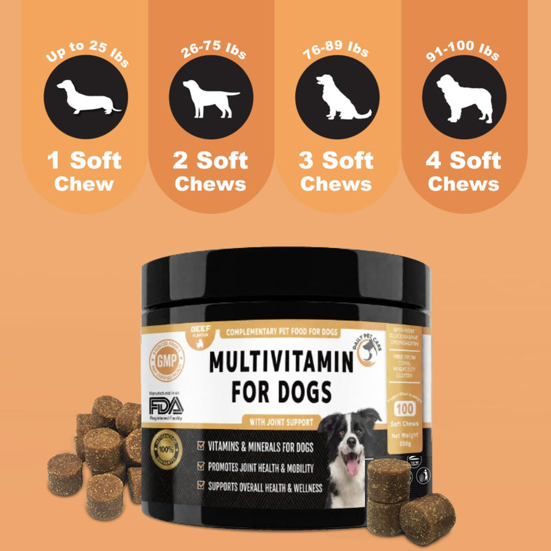 Dog Multivitamin Soft Chews for Dogs – Joint Supplement with Glucosamine, Probiotics & Omega Oils – Hip & Joint, Immune, Digestion & Skin Support – 100 Chews UK