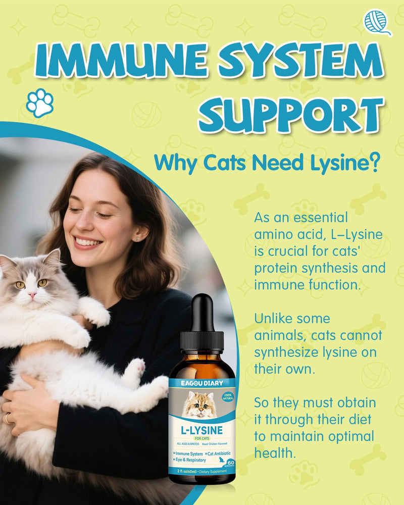 Collagen for Cats - Skin Coat & Hip Joint Supplement + L-Lysine for Cats, Cat Lysine Drops, Immune Support Supplement