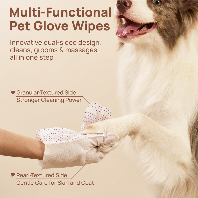 HICC PET Glove Wipes and Dental Finger Wipes Bundle, Rinse-Free Pet Grooming Gloves for Dogs and Cats, Teeth Cleaning Wipes for Breath Care, Coat Paws Body Butt, 20 Count + 50 Count