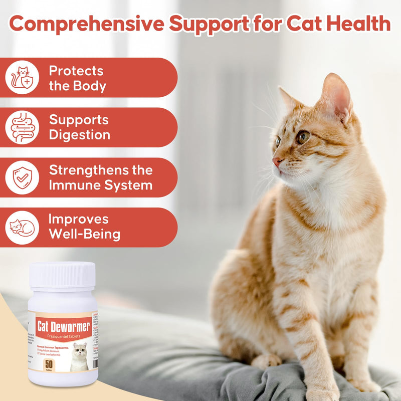 Broad Spectrum Cat and Kittens Dewormer for tapeworms, hookworms, roundworms. | 50 Tablets