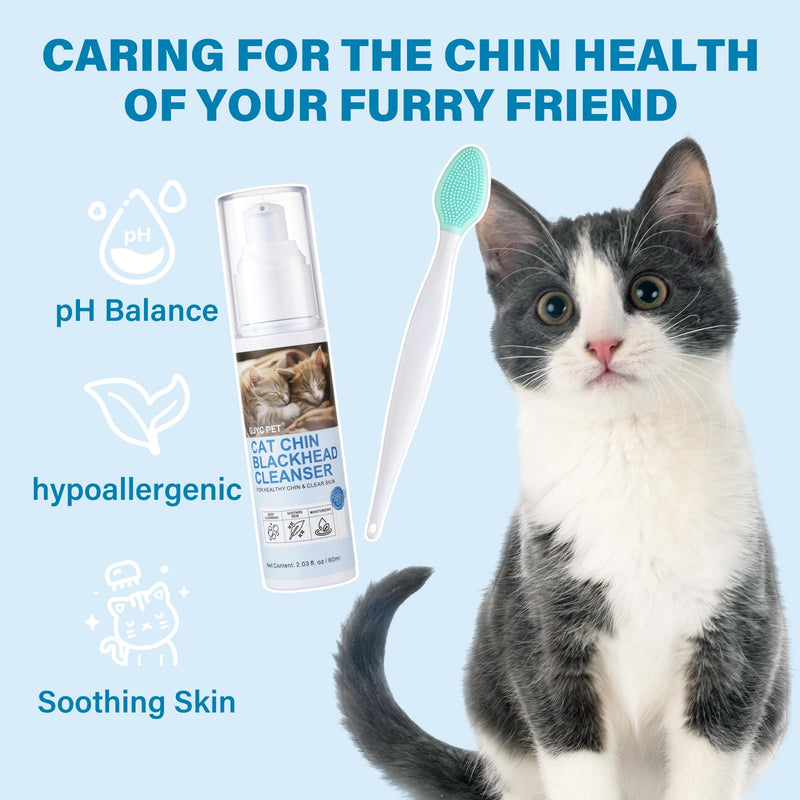 Cat Acne Cream & Cat Acne Brush, Cat Acne Chin Care Set - Gently Removes Cat Chin Blackheads, Nourishes Cat Chin Softness and Freshness, 60 ml
