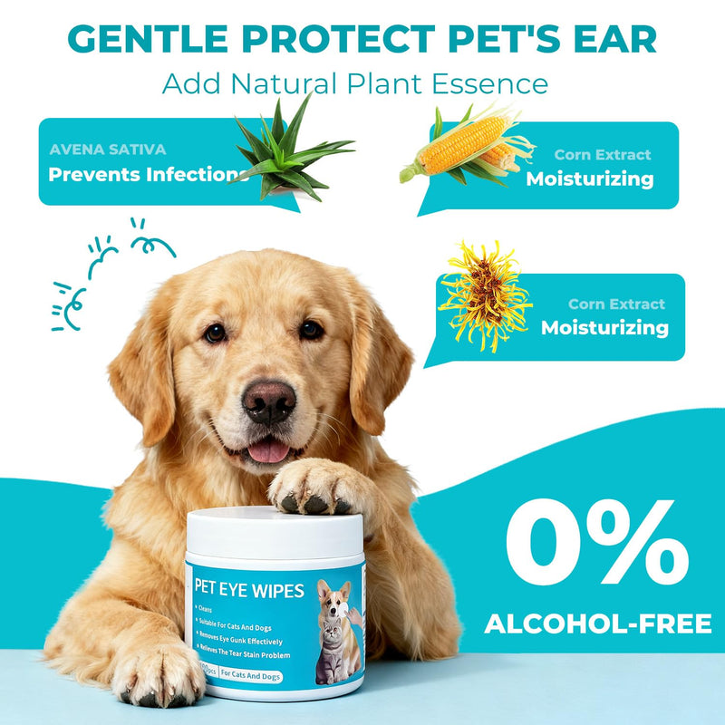 Gentle Pet Eye Wipes, Hypoallergenic Tear Stain Remover for Cats and Dogs, 100 Count Unscented Cleaning Pads with Adequate Fluid Content Eye Wipes - 100 Counts