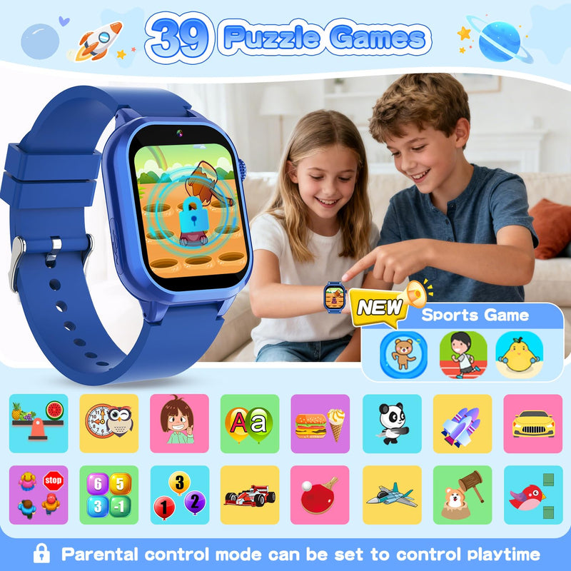 MOFGDNI Smart Watch for Kids with 39 Games, Built-in Camera, Video Recorder, Alarm, Calculator, Pedometer & Various Wallpapers – Toys for Ages 4-12 Years Old Birthday Blue