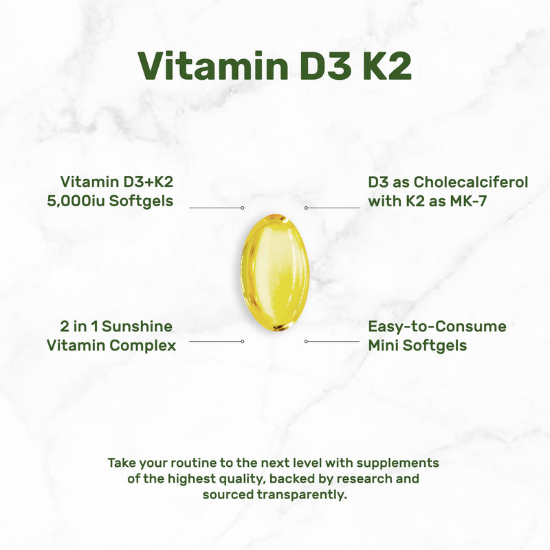 DEAL SUPPLEMENT 2 Pack Vitamin D3 5,000 IU + K2 MK7 Softgels, 500 Count | 2-in-1 Complex | Supports Heart, Bone, Teeth & Immune Health | Easy to Swallow 250 Count (Pack of 2)