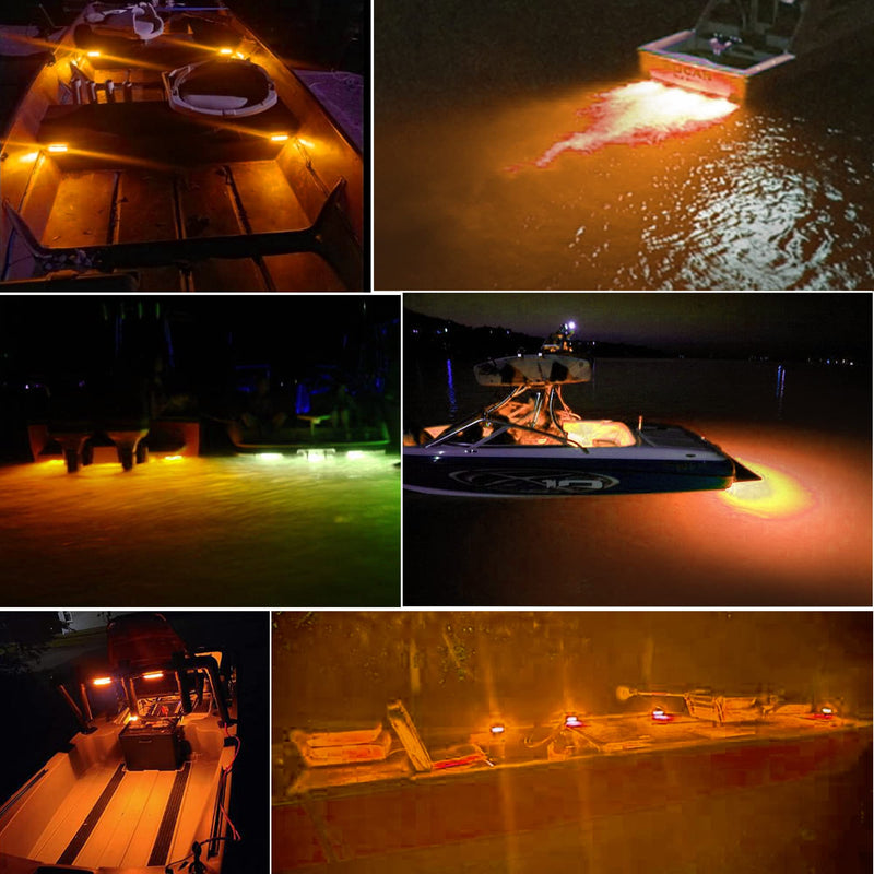 2Pcs 27 LEDs Marine Light, IP68 Waterproof Underwater Boat Light for Pontoon Transom Stern Navigation & Interior Deck, 10-30V DC Amber - BeesActive Australia