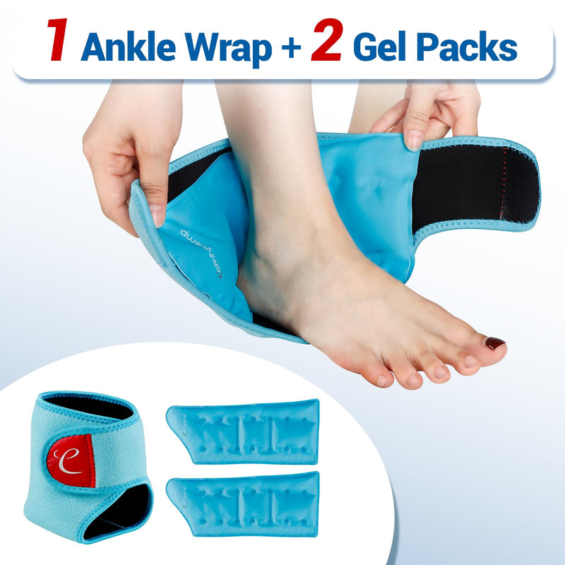 Comfytemp Ankle Ice Pack Wrap Brace for Swelling, Foot Pain Relief, 2 Gel Packs for Injuries Reusable, Hot Cold Compress Therapy for Plantar Fasciitis Relief, Heel Spur, Achilles Tendonitis, Swelling Ankle Ice Pack Wrap (1 Wrap + 2 Gel Ice Packs)