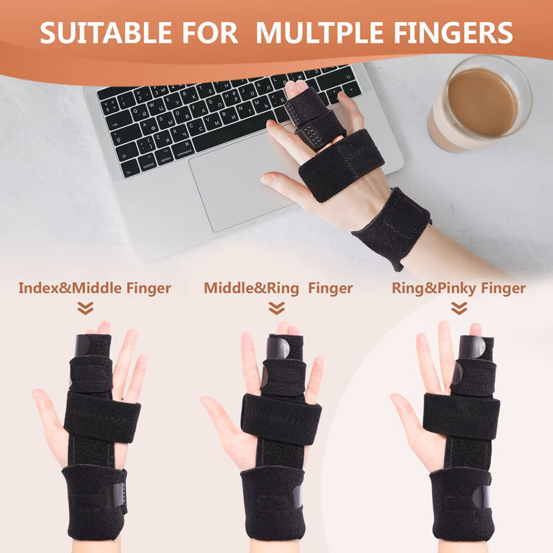 2 Finger Splint, Adjustable Finger Brace, Finger Metal Support for Broken Fingers, Mallet Finger Splints, Trigger Finger Straightener, Arthritis, Pain Relief, Injury, Fracture, Sprains(S/M) S/M