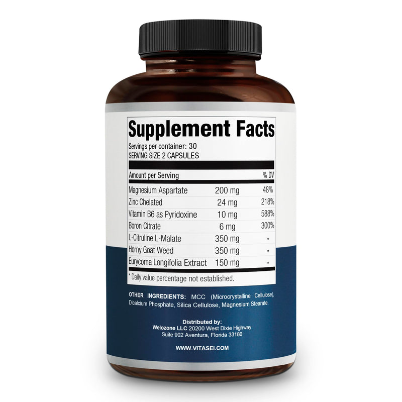 VITASEI Testronix Performance & Muscle Supplement – 60 Capsules (1 Pack) | Formulated with Vitamin B6, Megnesium, Boron Citrate, Eurycoma Longifolia & L-Citrulline, Supports Energy & Stamina for Men 60 Count (Pack of 1)