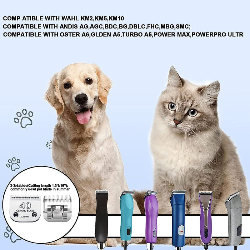 3PCS 40 Blades Dog Grooming Replacement Blades compatible with Andis Dog Clipper,Ceramic Blade & Stainless Steel Blade 3Pack #40