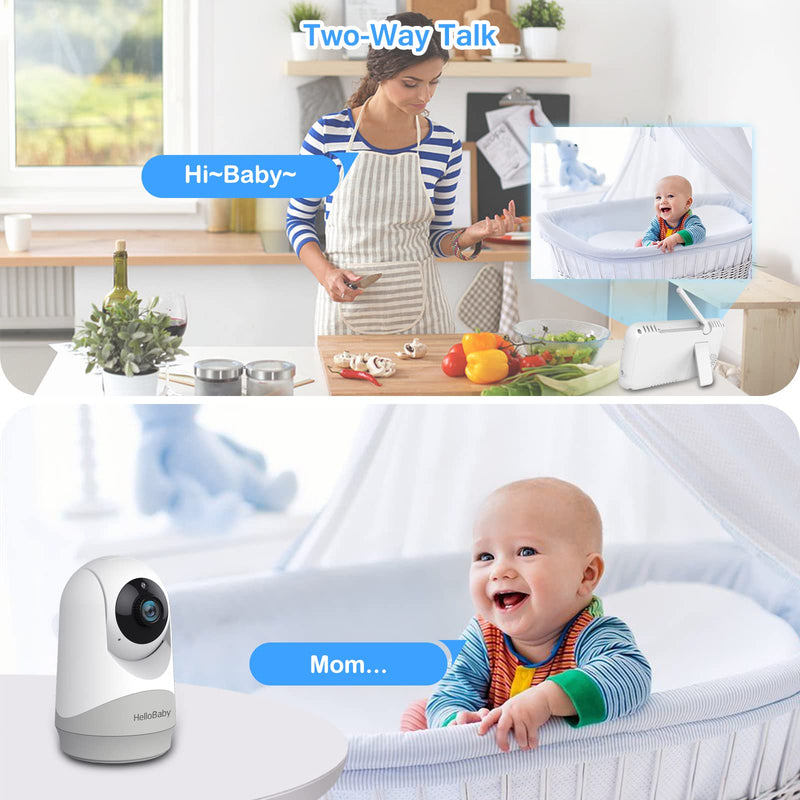 HelloBaby Monitor with Camera and Audio, 5'' Screen with 16-Hour Video Streaming, Remote Pan-Tilt-Zoom Camera, Two-Way Talk, VOX Mode, Auto-Night Vision, Range up to 960ft and No WiFi - BeesActive Australia