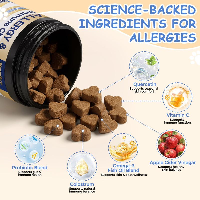 Dog Allergy Chews, Itchy Skin & Paw Licking Support, Probiotics for Dogs, Immune & Gut Health, Seasonal Allergy Formula, Skin & Coat Health, Chicken Flavor Soft Chews, 200 Ct, BlueChampagne