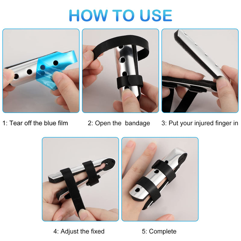 BBTO 6 Pcs Finger Splint Metal Support Finger Brace Arthritis Knuckle Immobilization with Soft Foam Inner Band and Protective Vent for Adults and Children, 2 Styles, Different Sizes(Black) Black