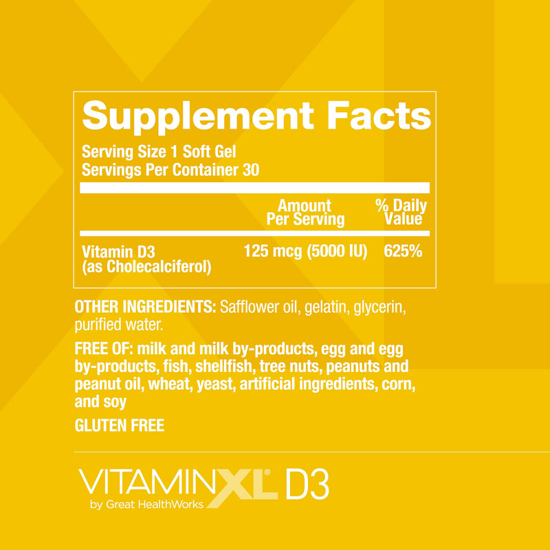 OmegaXL VitaminXL D3 High Potency Daily Vitamin D 5000 IU 30 Softgels | 125mcg, Immune Support Supplement, Promotes Healthy Muscle Function & Strong Bones, Non-GMO, Gluten-Free 30 Count (Pack of 1)