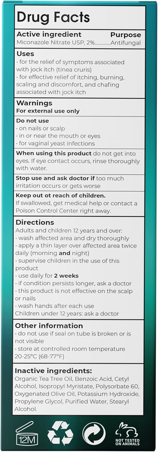 Jock Itch Cream | Extra Strength Antifungal Treatment for Groin & Inner Thighs | Relief for Itchy Skin, Jock Itch, Ringworm, Athlete’s Foot & Nail Fungus | Controls Odor & Removes Fungus | 120ml - BeesActive Australia