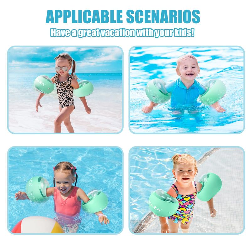 Loowarts Arm Floaties for Kids 2-6 Year,Inflatable Arm Bands Float as Water Wings & Swimmies,3-Chambers Independent Safety System for Toddler Weight (33-55 LB). Green Floater Sleeves. Small (2-6 Yrs)
