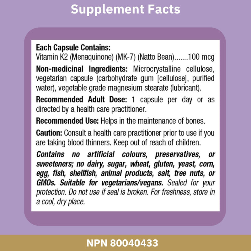 Bioclinic Naturals - Vitamin K2 100 mcg. - 90 Vegetarian Capsules