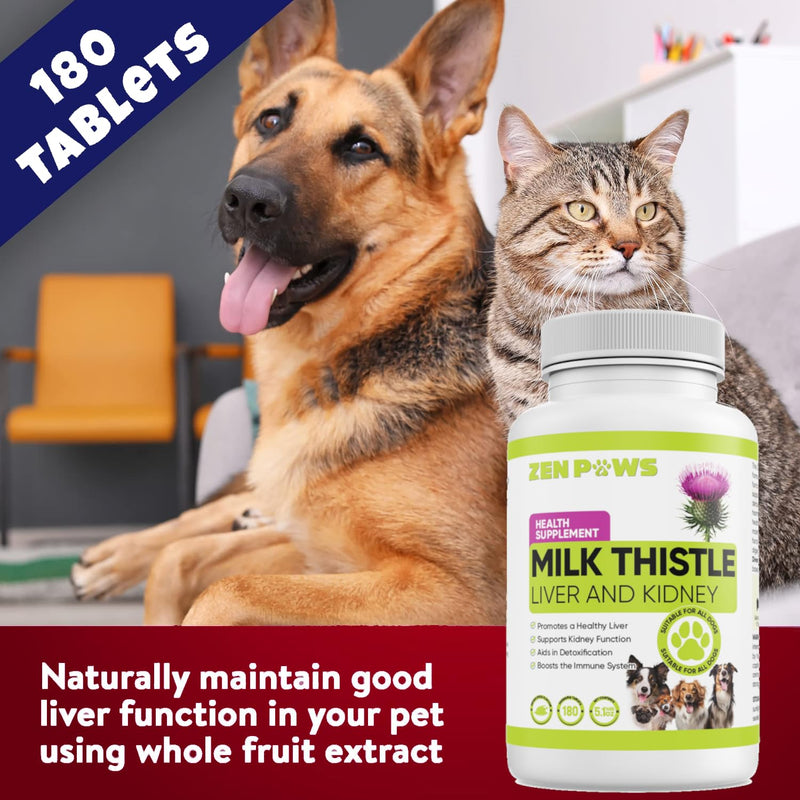 Zenpaws Milk Thistle for Dogs - 180 Chewable Tablets - Canine Liver and Kidney Support Supplement for Dogs - Detox for Dogs - Liver Supplement for Dogs, 800 mg - PawsPlanet Australia