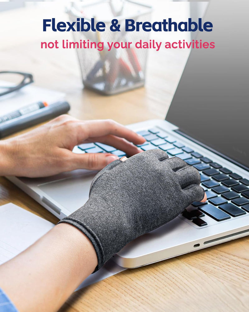 FEATOL Arthritis Glove for Women for Pain with Carpal Tunnel Wrist Brace Set - Fingerless Hand Compression Gloves - Daytime Wrist Support for Rheumatoid Arthritis, Work, Typing - Left Hand, Medium Left Hand-Gray - BeesActive Australia