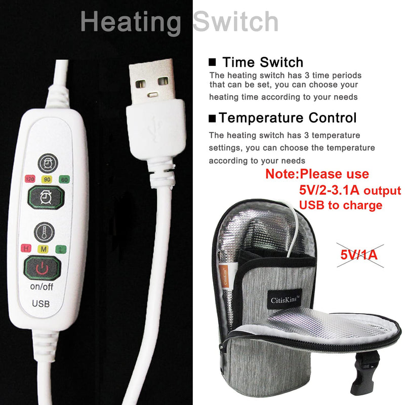 Bottle Warmer For Baby Milk USB Portable Bottle Heating Bag Car Bottle Warmer Water Warming Bag On The Go Bottle Warmer At Home Or Travel (grey) grey - BeesActive Australia