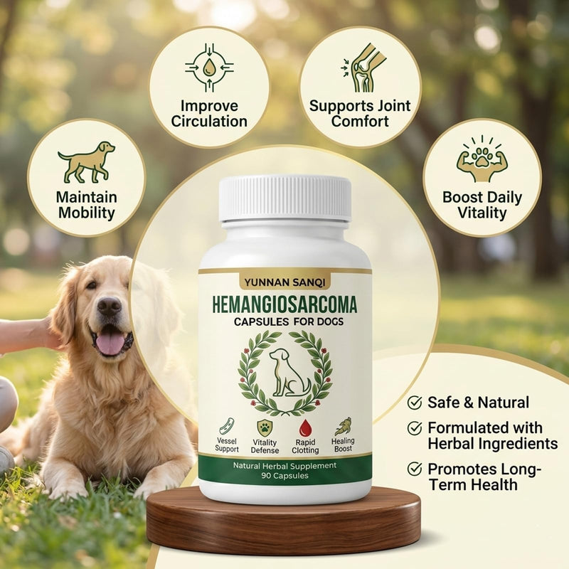 Yunnan Sanqi Capsules for Dogs - Herbal Circulation, Blood Flow & Vitality Support, Helps Manage Hemangiosarcoma-Related & Minor Bleeding -90 Capsules