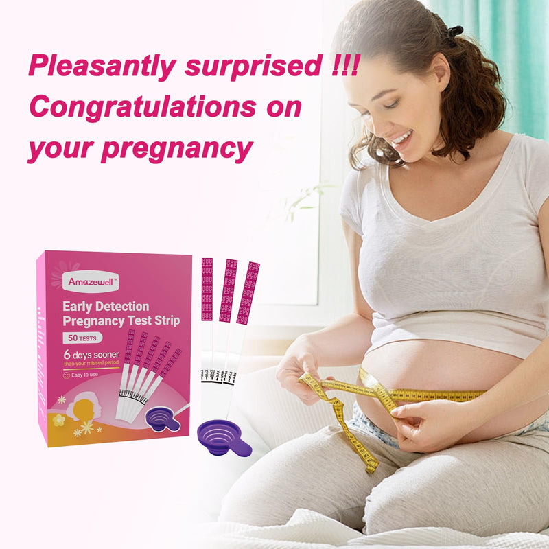 Early Detection Pregnancy Test Strips, Amazewell hCG Test Strips Easy at Home Pregnancy Tests Bulk, Over 99% Accuracy, 50 Pack Pregnancy Test Kits for Women with 1 Reusable Urine Cup - BeesActive Australia
