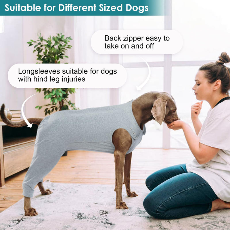Katzinst dog bodysuit after surgery, dog costume for dogs after surgery with zip at the back, dog bodysuit after castration male for hair loss, anti-licking, wound protection, cone alternative, SHUHOUFU, grey, L L grey - BeesActive Australia