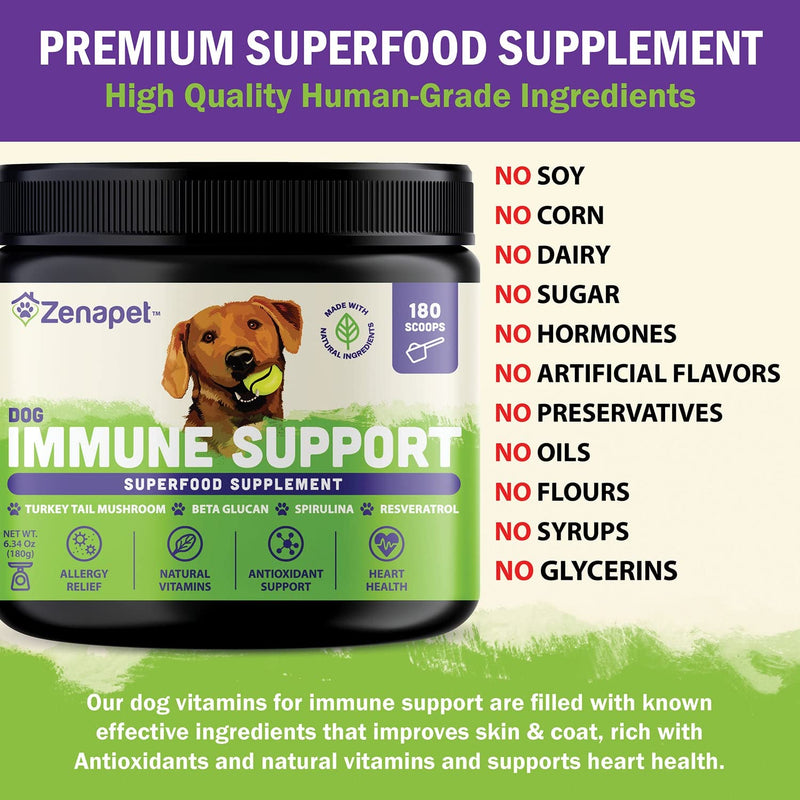 ZENAPET Allergy Immune Support Supplement for Dogs, Superfood 100% Human-Grade with Turkey Tail Mushroom, Prebiotics for Gut Health, Itchy Skin, Seasonal Allergies & Yeast - for Small to Large Breeds 6.34 1 Pack - PawsPlanet Australia