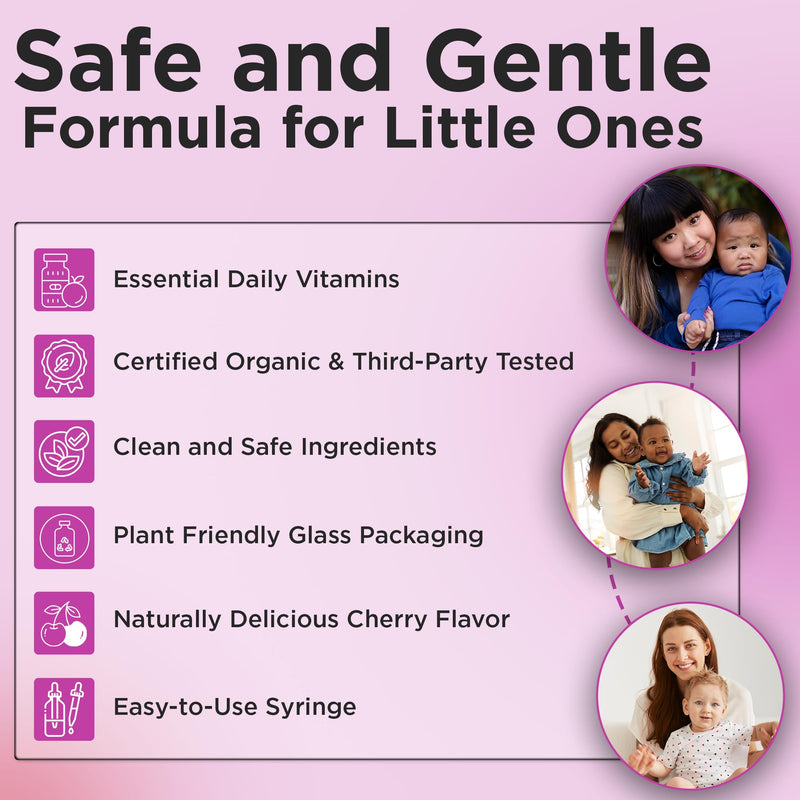 Organic Liquid Baby Multivitamin Drops Cherry Flavor (1 Fl Oz) 2 Months+ | Multivitamins Drops for Infants & Toddlers - Toddler Vitamins for Immune Support*, Healthy Growth & Bone Development*