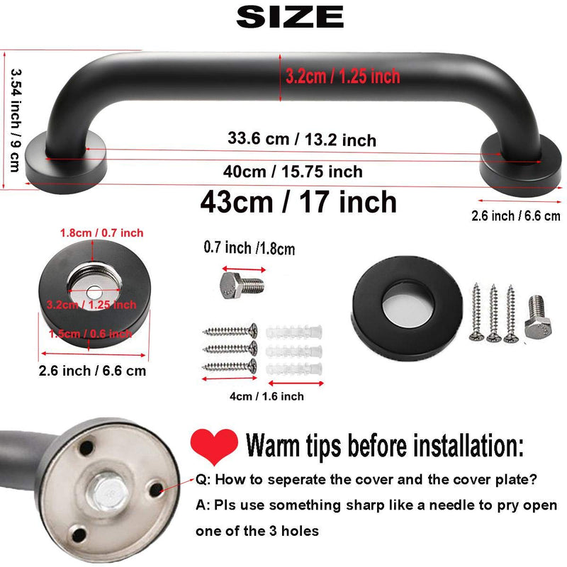 Black Grab Bar 16 Inch, 2 Pack Grab Bars for Bathtub and Shower 16 Inch x 1.25 Inch Black