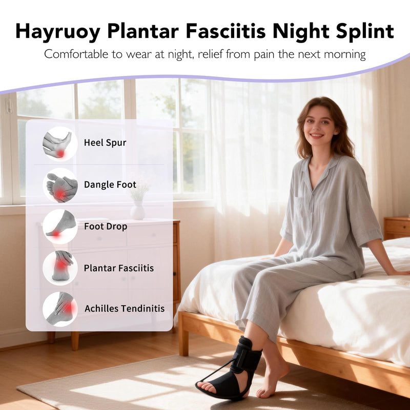 Upgraded Plantar Fasciitis Night Splint with Massage Ball for Foot Pain Relief Causing by Plantar Fasciitis, Achilles Tendonitis, Heel Spur, Comfortable & Easy-to-use Brace for Men & Women, Black Medium Black-Medium - BeesActive Australia
