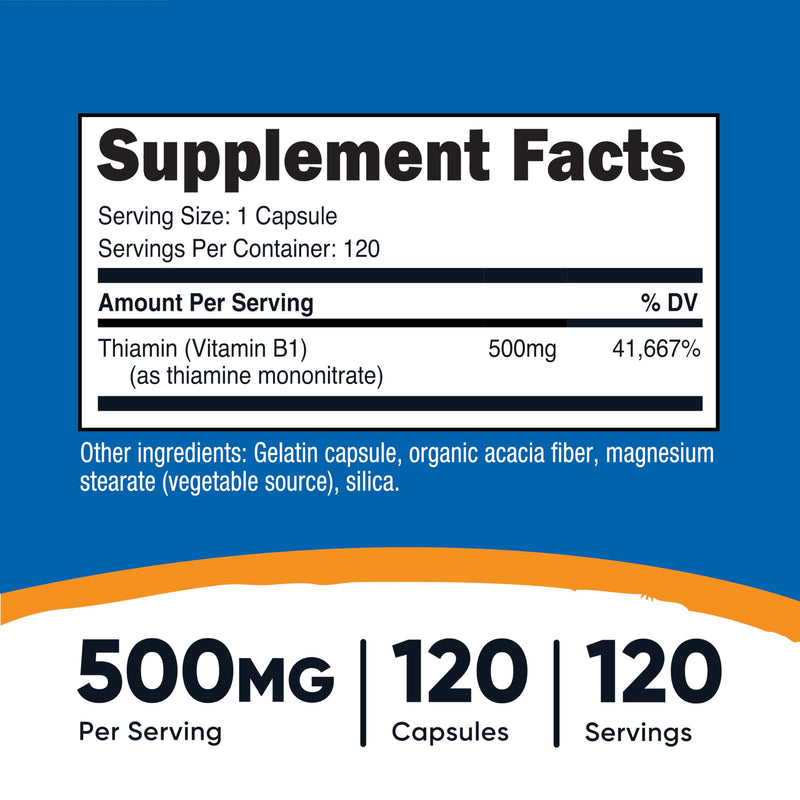 Nutricost Vitamin B1 (Thiamine) 500mg, 120 Capsules (Pack of 2) 120 Count (Pack of 2)