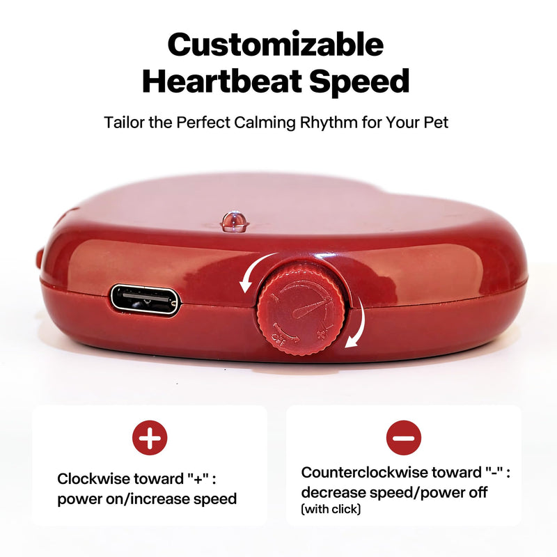 Pet Prime Heartbeat Simulator for Heartbeat Toy - Red Heart Design, Separation Anxiety Relief, 45+ Hour Battery, Timer & Speed Adjustable Adjustable Heartbeat Simulator